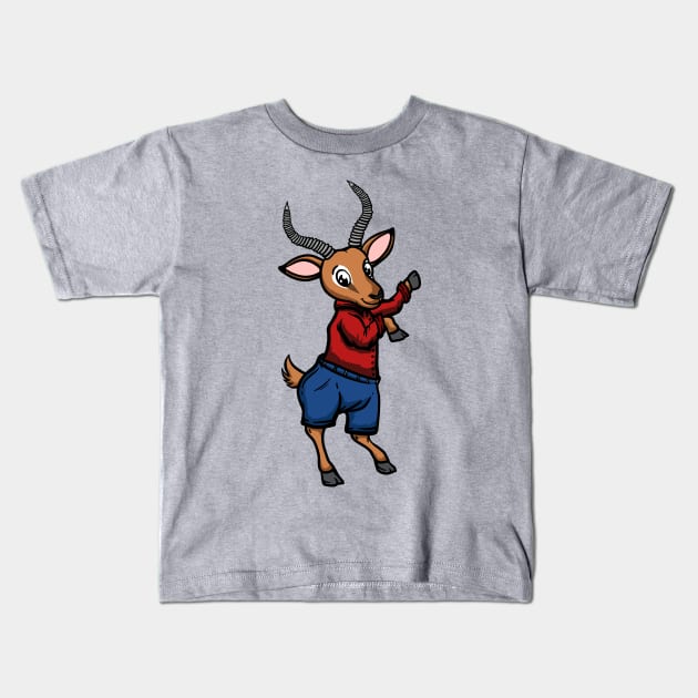 Cute Anthropomorphic Human-like Cartoon Character Impala in Clothes Kids T-Shirt by Sticker Steve